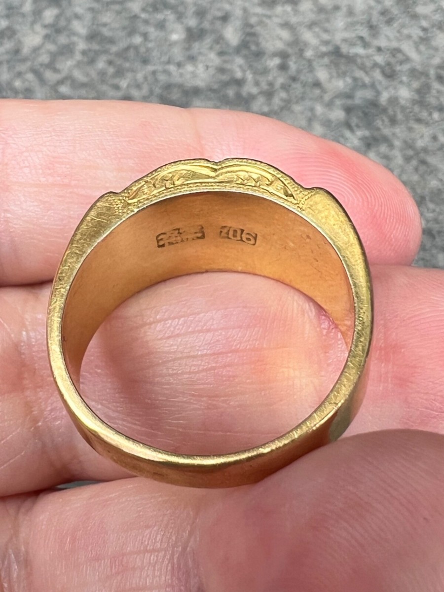 ANTIQUE VINTAGE CHINESE? 24K /22K YELLOW GOLD WIDE BAND RING MENS