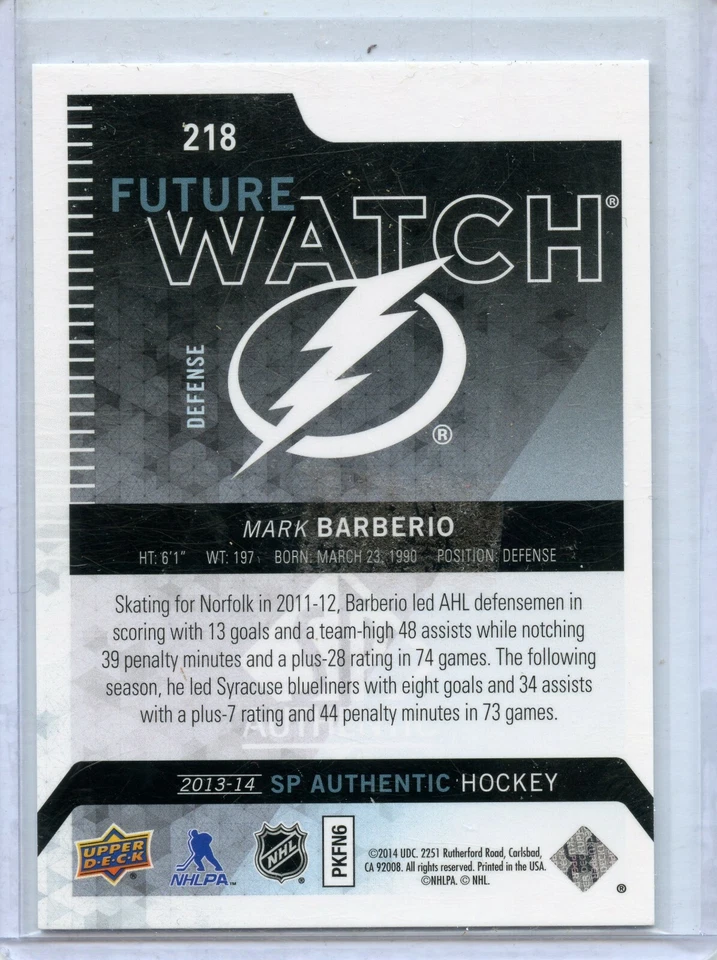  2013-14 SP Authentic #218 Mark Barberio RC 622/1299 - Image 2 of 2