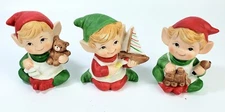 Homco Christmas Elves Figurines Set of 3 - #5253 Sailboat Bear Train