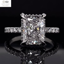 IGI 1.50CT E VS1 Radiant Cut Lab Grown Diamond Engagement Ring In 14K White Gold