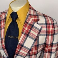 Lonbrooke Jacket Leisure Suit Blazer Coat Plaid Disco Vtg 60s 70s Mod Mens 44