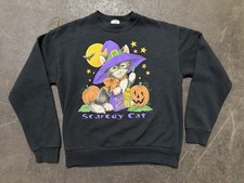 Vintage 90s Kids Halloween Sweatshirt Cat Pumpkin Youth Large 14/16