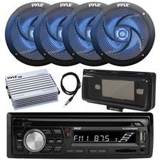 Pyle Marine CD Radio, Amplifier, Cover, Antenna, 4x 4" 100W Blue LED Speakers
