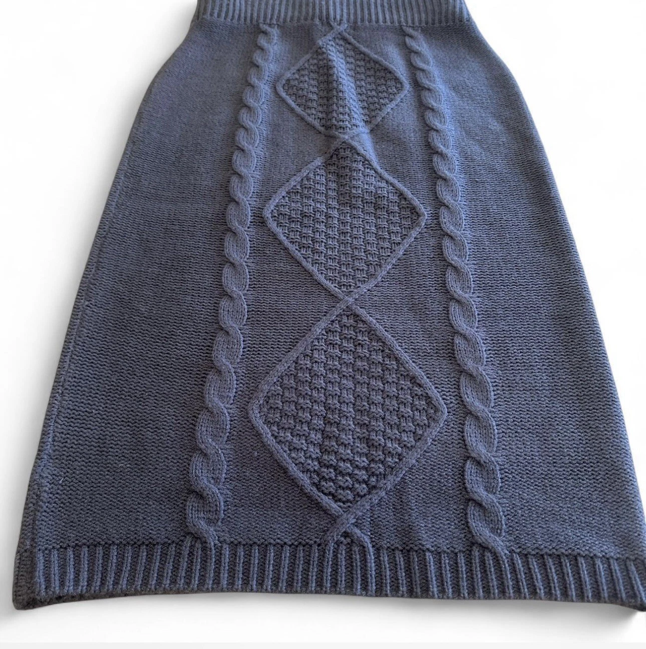 Venus Midi Cable Knit Skirt Grey M Geometric Academia Peasant Cottagecore Fall