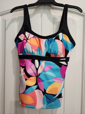 ZeroXposur Women's Tankini Top. Black, Teal, Pink And Orange Size XL