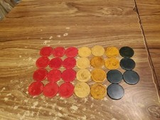 27 Bakelite Catalin Poker Chips - Red, Green  Amber, 1.5 Inch Diam.