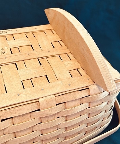 Vintage 1991 LONGABERGER Doll Cradle Woven Basket With Fabric Lace Liner 2500LO - Picture 14 of 20