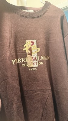 Pierre Balmain Men's L Brown Crewneck Pullover Sweatshirt Paris Logo