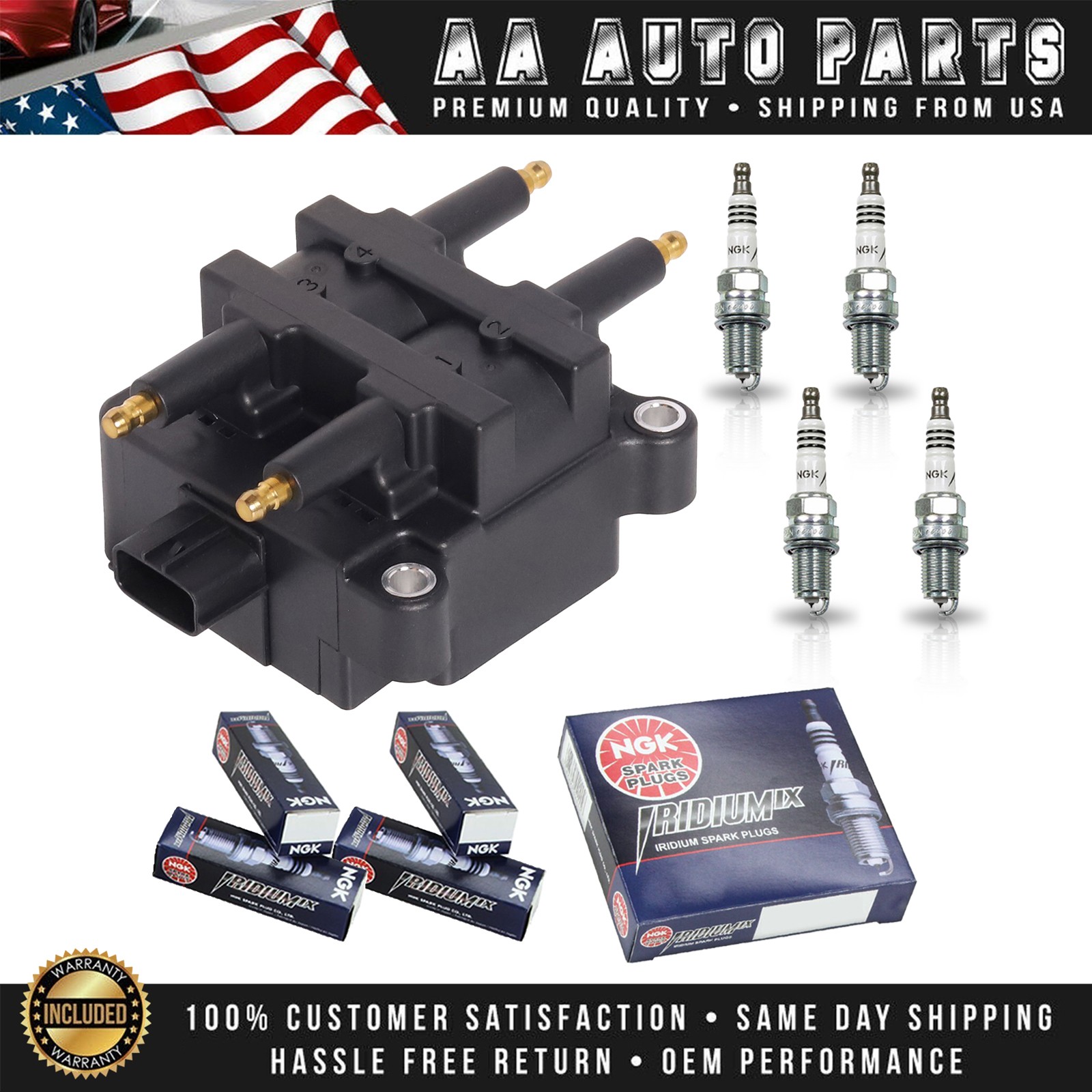 Ignition Coil  4 NGK Iridium Spark Plug for 1999-2001 Subaru Impreza 2.2L UF240