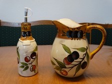 Keramik Krug 2 l Ölflasche 0,45 l Set Olivenöl Deko Mediterran -G