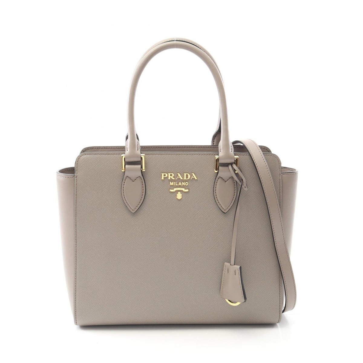 PRADA SAFFIANO + SOFT C Shoulder Handbag 1BA164 leather Greige
