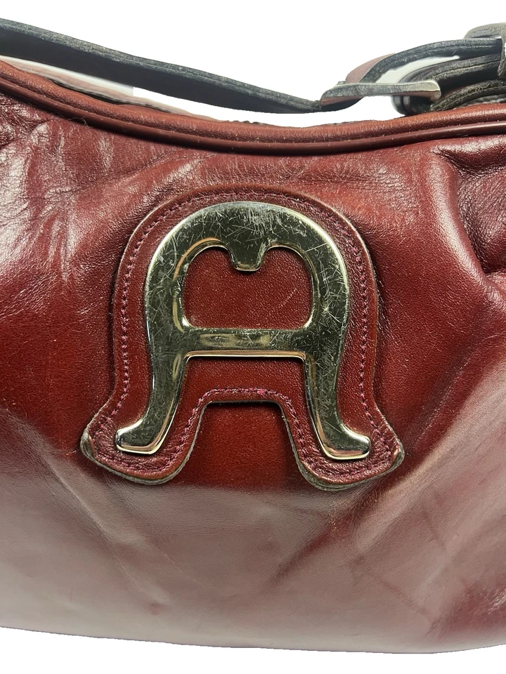 🖤 Vintage Etienne Aigner Oxblood Leather Shoulder Bag • Horseshoe A Logo Purse - Image 3 of 4