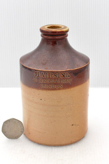 VINTAGE c1880's HAIRSINE PERFUMERS HAYMARKET LONDON SALT GLAZED IMPRESSED BOTTLE