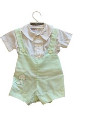 Vintage Nana  s Pet Baby 2 Pc Outfit Puppy Bubble Shorts Shirt 0-3M Mint