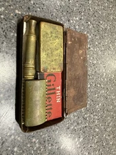 Vintage Brass Gillette Razor Metal Case Travel Set Shave Box Kit - 1920s