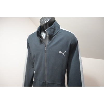 Puma Track Jacket Mens 2XL XXL Black Full Zip Stripe Cotton Blend Performance
