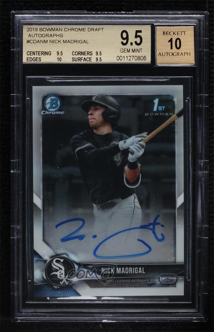2018 Bowman Draft Chrome Pick Nick Madrigal #CDA-NM BGS 9.5 GEM MINT Auto jv3