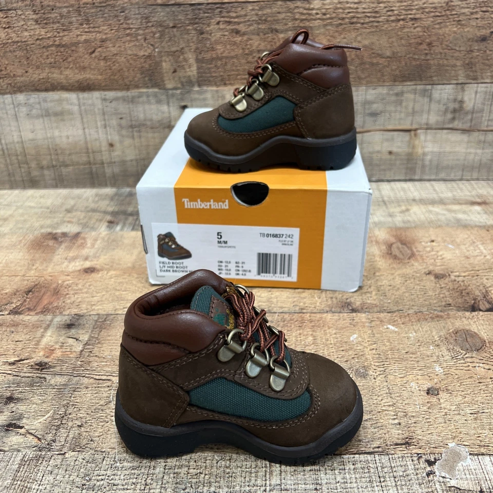 Timberland Field Boot Mid Boot Marrón Oscuro Nubuck Niños Pequeños Botas Talla 5 M NUEVO Foto 4 de 4
