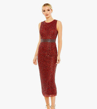 Mac Duggal Geometric Beaded Sheath Midi Dress Sz 10 color: Brick