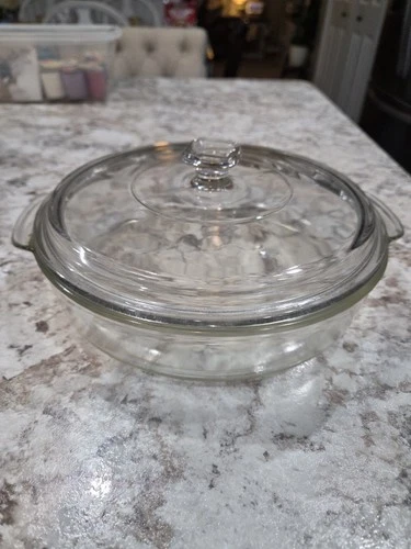 PYREX 221 Clear 8¼” Round Layer Cake Deep Pie Pan w/Lid Handles