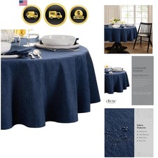 Continental Solid Texture Water Resistant Tablecloth, Navy - 60" W x 84" L Oval