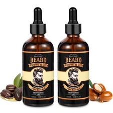 2 PACK Beard Growth Oil for Men, 100% Natural Beard Oil with Argan Oil, Jojob...