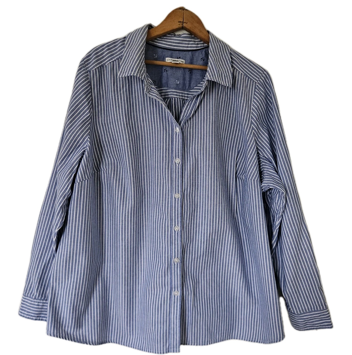 Croft and Barrow Womens Top 2X Office Nautical Preppy Stripe Button Up Classic