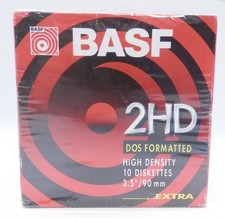 Vintage BASF High Density 2HD 3 " Floppy Disk 1.44 MB 10 Pack 3.5" DOS Disks