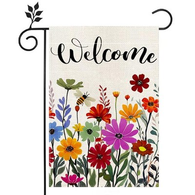 Hello Spring Floral Garden Flag 12x18 Inch Double Sided Outdoor Yard Decor