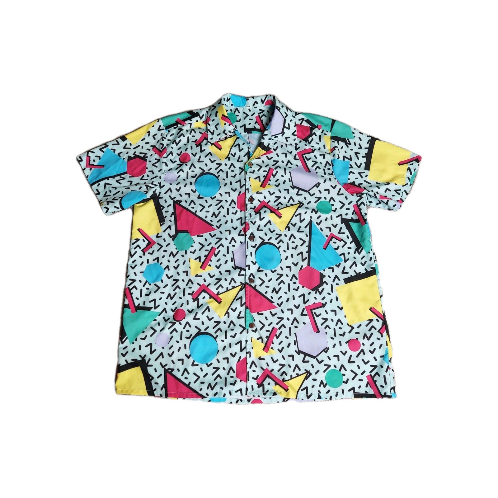 Retro 80’s 90’s Men’s Large Shirt with Geometric Print Short Sleeve Button Down
