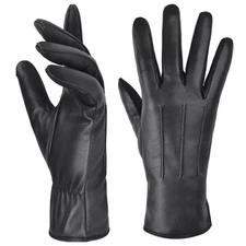 Harssidanzar Women Leather Gloves GL017, Warm Cashmere Lining, Black, Size S