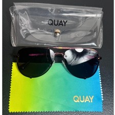 Quay High Key Rimless Mini Aviator Sunglasses Tortoise Black Lens 19567 Case