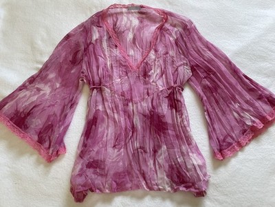 Y2K Pink Babydoll Top Fairycore Sheer bell Sleeve Shirt Vintage Casting S