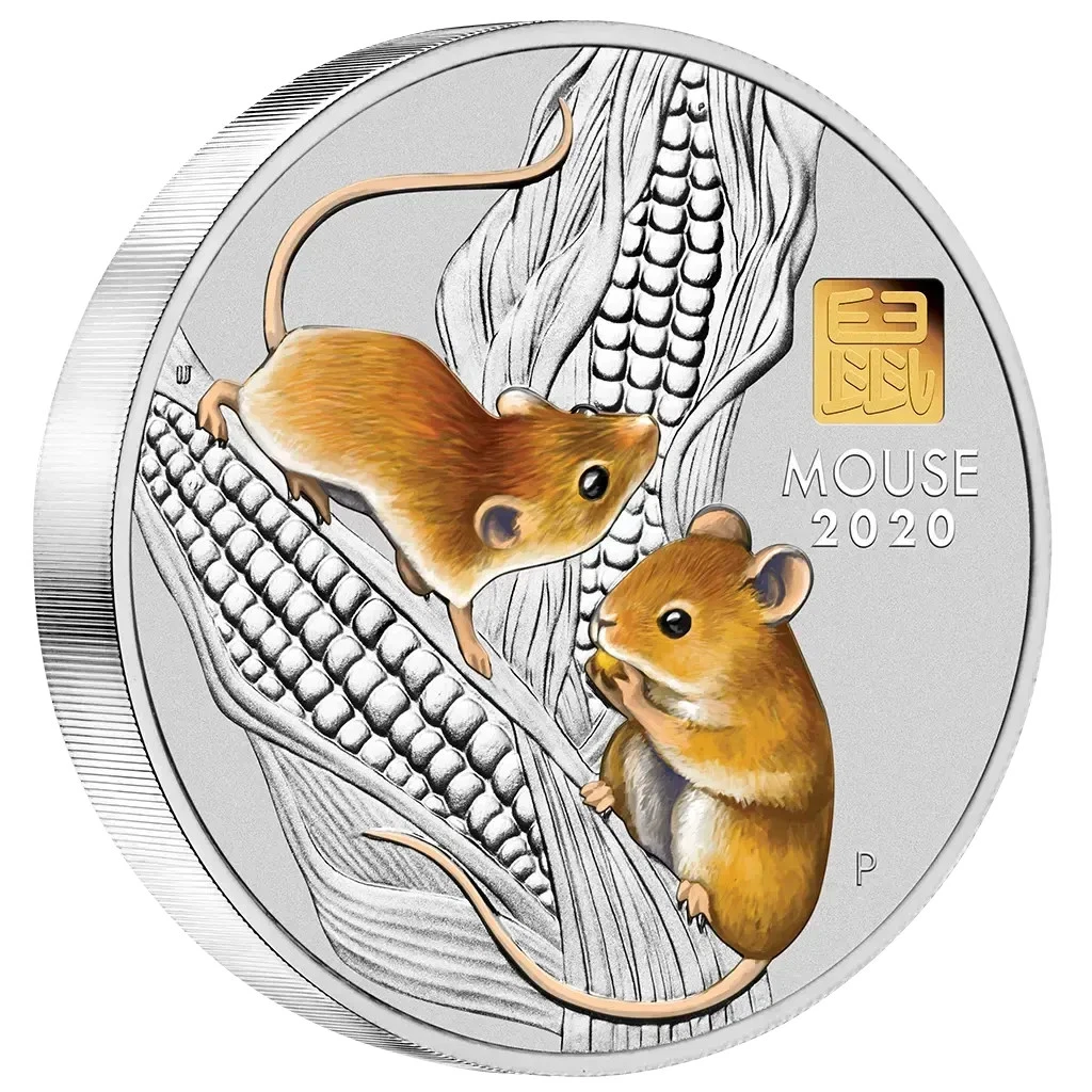 Silbermünze 1kg Jahr der Maus (1.) Lunar III. 2020 - Australien - ST in Farbe