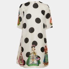 Dolce Gabbana Napoli White Polka Dots Print Organza Shift Short Dress S
