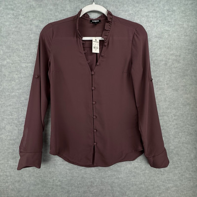 Express Womens Blouse Roll Tab Chiffon Size XS Mauve NWT Ruffled Collar