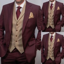 3Pcs Business Men's Suits Notch Lapel Jacket Blazer Formal Dinner Wear Coat