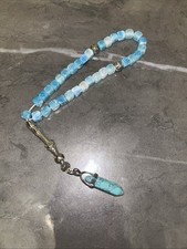 Blue Crystal Stone Tasbih 33 Beads Islamic Prayer with Gem Pendant | Worry Beads