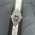 Vintage 925 Sterling Silver Oval Amethyst And Pave Marcasite Ring Size 6.5