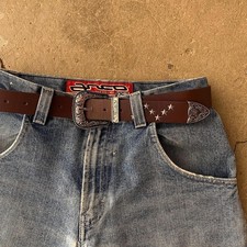 American Western vintage style western cowboy boho star studded brown belt. 40 i