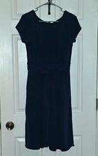 Quince Ruched Waist Navy Jersey Rayon Dress w/ Pockets Knee Length M