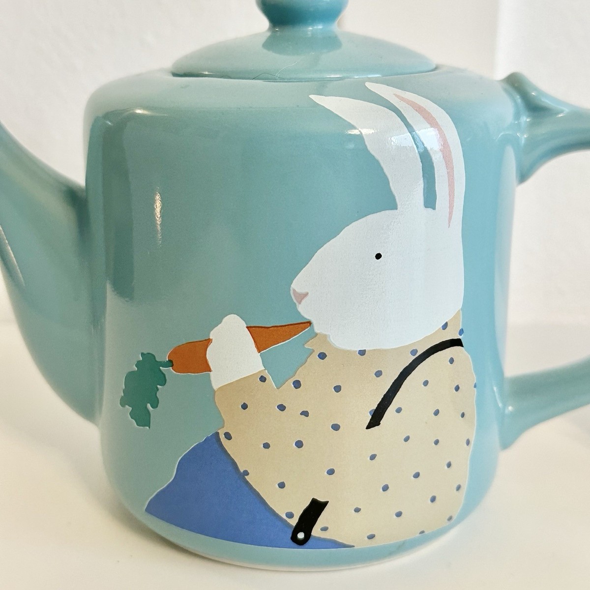 VTG 88' Paris Bottman Design Bunny Teapot Ceramic Blue Rabbit