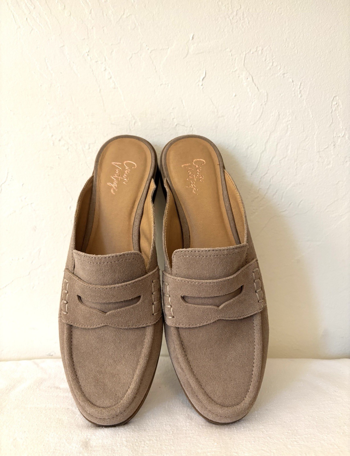 Crown Vintage Naliana Womens Tan Leather Suede Penny Mules Slip On Low Heel 10 M