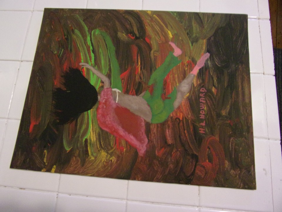 WOMAN CAUGHT IN TORNADO ABSTRACT PAINTING 11X14 (ENDLESS NIGHTMARE