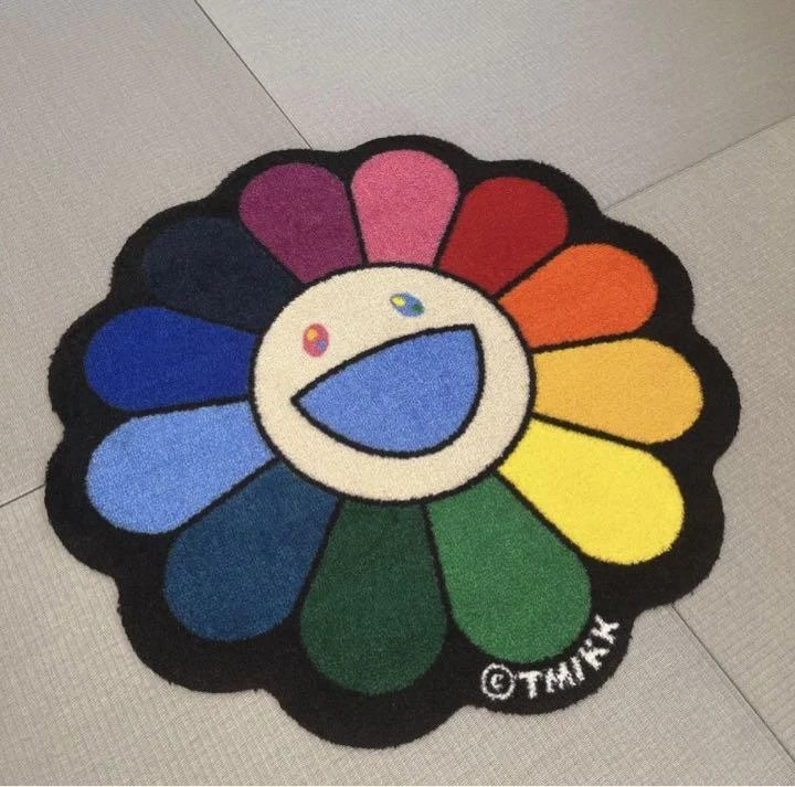 Takashi Murakami Flower Floor Mat Rainbow × Ecru beige kaikai kiki rug