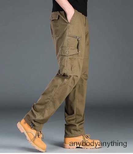 Hombres Pantalones de Carga Informales Cremallera Multi-bolsillo Rectos Pantalones Sueltos Cintura Elástica - Imagen 17 de 28
