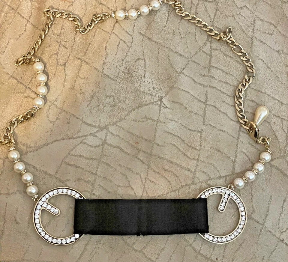 Cinturón Escada Vintage Estampado Italia Oro Perla Estrás Satinado Logo Cinturón Raro 36" Foto 3 de 4