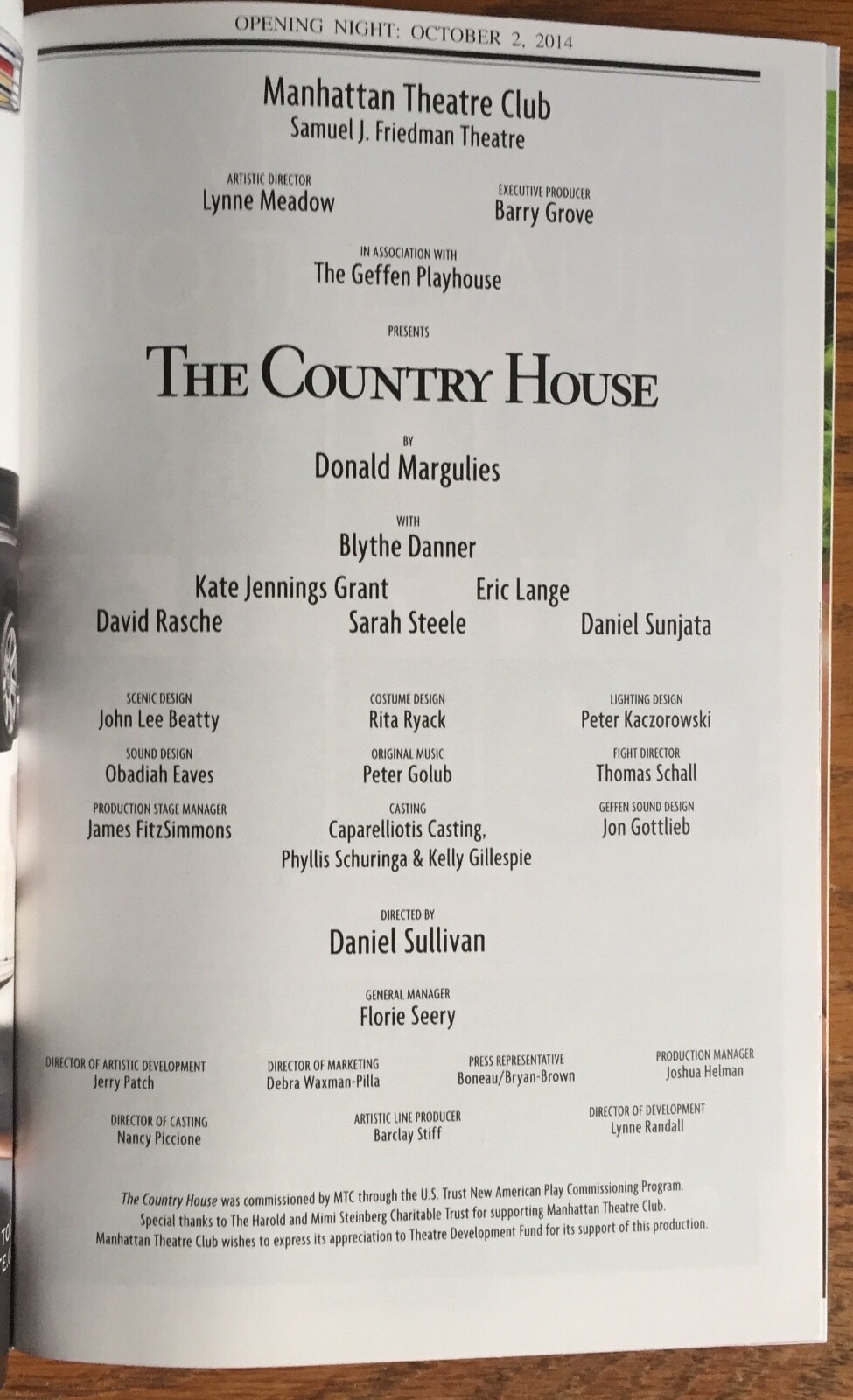 Playbill The Country House Blythe Danner Kate Jennings Grant Eric Lange