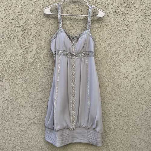 Abito Sue Wong Notturno Perline Argento 100% Seta Taglia 6 Vintage anni 90 - Foto 2 di 18