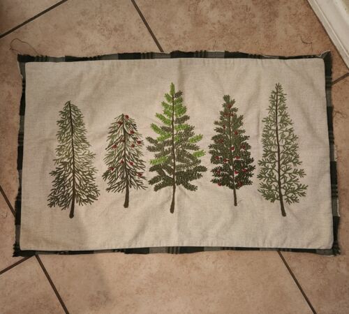 Pottery Barn Embroidered Forest Tree Lumbar Pillow Cover Christmas Plaid arden